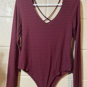 Bebop maroon and black striped bodysuit size large